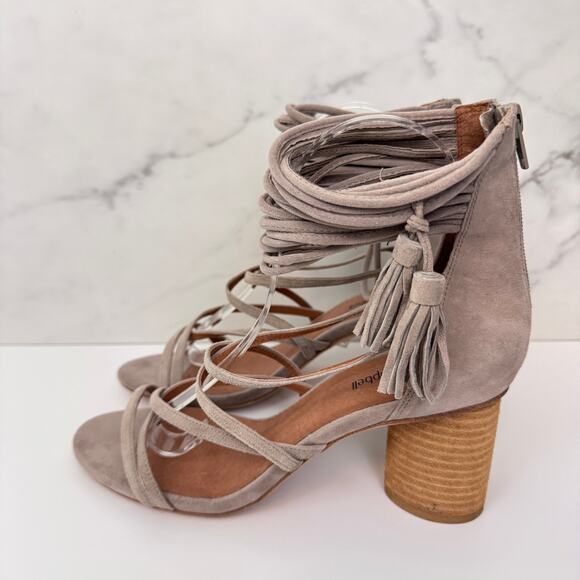 Jeffrey Campbell Womens Despina Sandals Size 8.5 Suede Strappy Fringe Boho Taupe - Picture 4 of 11